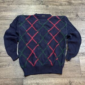 Vintage 80s Brooks Brothers Argyle Sweater 100% Cotton Made in Hong Kong Mens XL